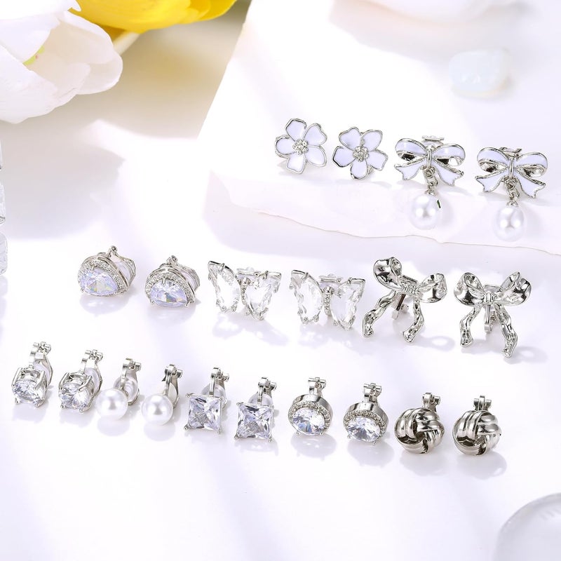 Drperfect Clip on Earrings Women, Gold Clip on Earrings for Women, Clip Earrings for Women, Women's Clip-on Earrings Dangle Pearl Bow Flower Butterfly Cubic Zirconia Non Pierced Earrings Clip on Stud No Piercing Earrings Clip in Earrings - Image 2